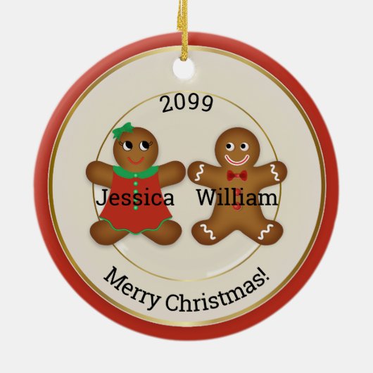 Schattig Paar Gingerbread Ornament w Jaar (Achterkant)