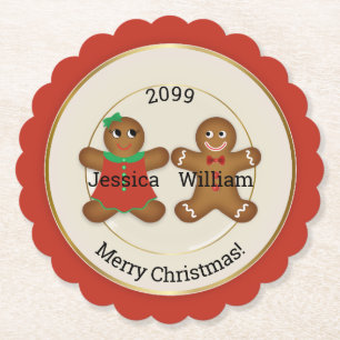 Schattig Paar Gingerbread Ornament w Jaar Kartonnen Onderzetters