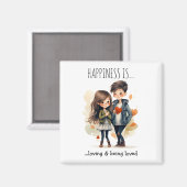 Schattig paar in liefde Cartoon | Geluk is | Magneet (Voorkant / Achterkant)