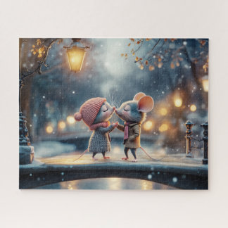 Schattig paar verliefde muizen legpuzzel