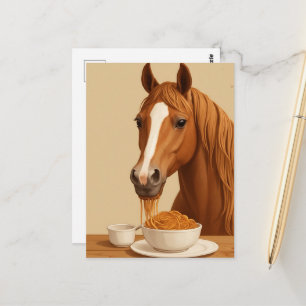 schattig paard dat spaghetti eet briefkaart