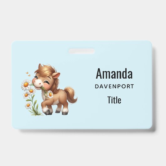 Schattig Paard Eet Madeliefjes Badge (Voorzijde)