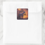 Schattig Paard Halloween Geest Grappig Vierkante Sticker (Tas)