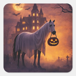 Schattig Paard Halloween Geest Grappig Vierkante Sticker