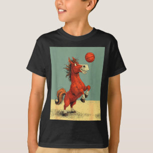 Schattig paard sport grappig basketbal cartoon ont t-shirt