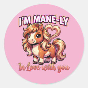 Schattig Paard voor Valentijnsdag – Ik ben Mane-li Ronde Sticker