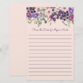 Schattig Paars Blush Roze Bloemmotief Wit Geliniee Briefpapier (Voorkant / Achterkant)