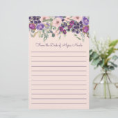 Schattig Paars Blush Roze Bloemmotief Wit Geliniee Briefpapier (Staand voorkant)