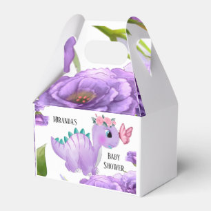 Schattig Paars Dinosaur Floral Baby shower Bedankdoosjes