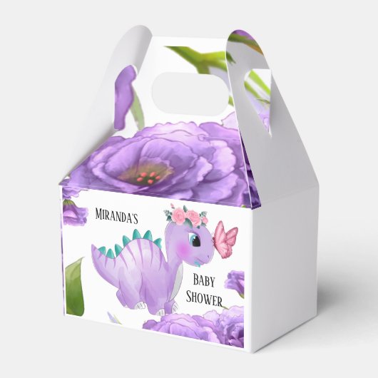Schattig Paars Dinosaur Floral Baby shower Bedankdoosjes (Voorkant Zijde)