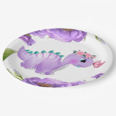 Schattig Paars Dinosaur Floral Baby shower Papieren Bordje (Gekanteld)