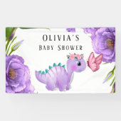 Schattig Paars Dinosaur Floral Baby shower Spandoek (Horizontaal)