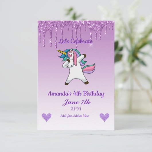 Schattig Paars Druipende Glitter Kwebbelende Eenho Kaart (Staand voorkant)