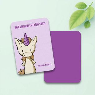 Schattig Paars Eenhoorn Valentijnsdag Klaslokaal Notitiekaartje
