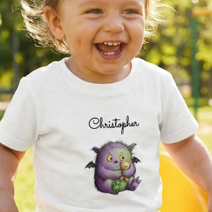 Schattig Paars Groen Fluffig Monster Vriend Kinder Shirts
