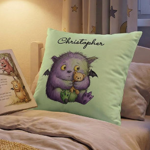 Schattig Paars Groen Fluffig Monster Vriendje Kussen