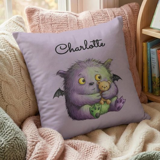 Schattig Paars Groen Fluffig Monster Vriendje Kussen