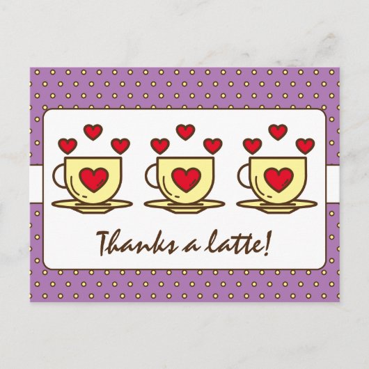Schattig Paars Hartelijk Dank Een Latte Koffie Dan Briefkaart (Voorkant)