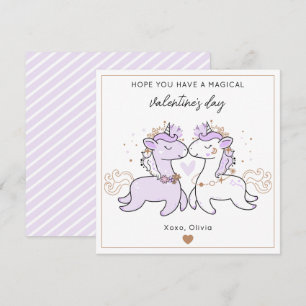 Schattig Paars Magisch Eenhoorn Kinderen Valentijn Notitiekaartje