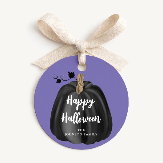 Schattig Paars Script Pompoen Gelukkig Halloween Bedankjes Labels