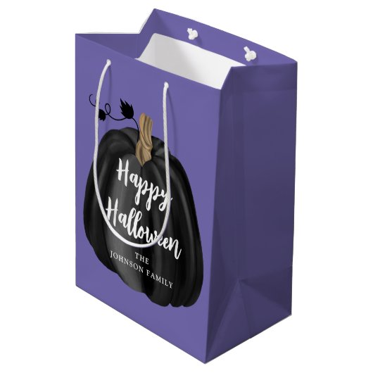 Schattig Paars Script Pompoen Gelukkig Halloween Medium Cadeauzakje (Achterkant Gekanteld)