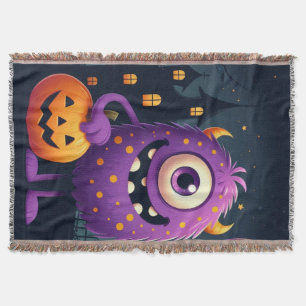 Schattig, paars trick-or-treatend monster deken