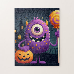 Schattig, paars trick-or-treating monster legpuzzel