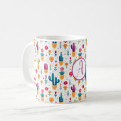 Schattig Paarse Blauwgroen Floral Cactus Script Mo Koffiemok (Voorkant links)
