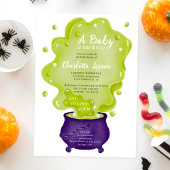 Schattig paarse caldron groen halloween baby showe kaart