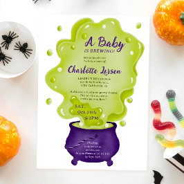 Schattig paarse caldron groen halloween baby showe kaart