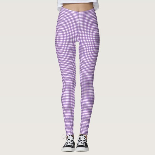 Schattig Paarse en witte Gingham Pattern Leggings (Voorkant)