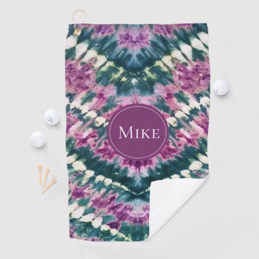 Schattig Paarse Groen Wit Bali Batik Tie Dye Custo Golfhanddoek (Insitu)