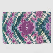 Schattig Paarse Groen Wit Bali Batik Tie Dye Custo Golfhanddoek (Horizontaal)