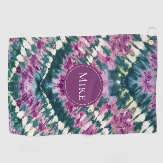 Schattig Paarse Groen Wit Bali Batik Tie Dye Custo Golfhanddoek (Horizontaal)