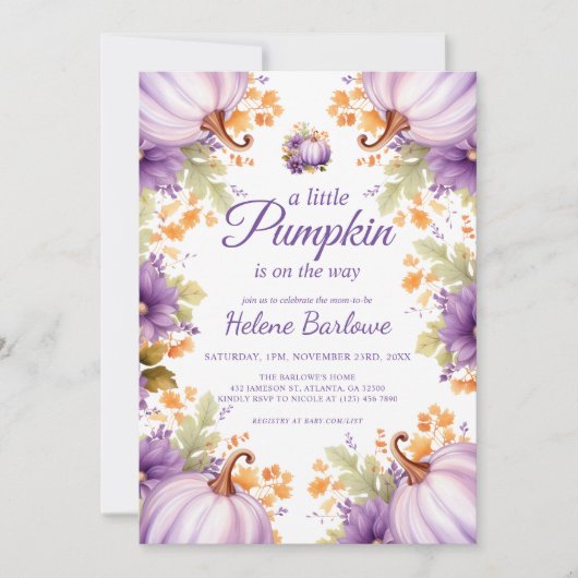 Schattig Paarse kleine pompoen Baby shower Kaart (Voorkant)