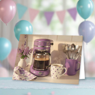 Schattig Paarse Koffie Thema Verjaardagsfeest Kaart