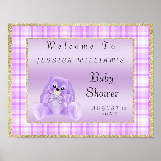 Schattig Paarse Konijn "Welkom" Poster (Voorkant)