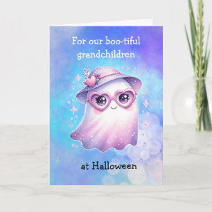Schattig Paarse Spook Fijne Halloween Kleinkindere Kaart