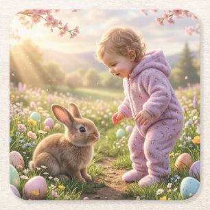 Schattig Paas Konijn en Kind Kartonnen Onderzetters