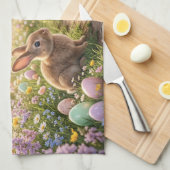 Schattig Paas Konijn en Kind Theedoek (Quarter Fold)
