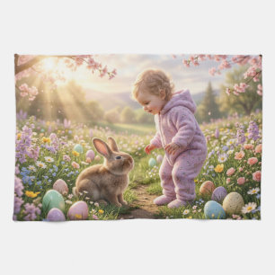 Schattig Paas Konijn en Kind Theedoek