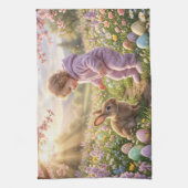 Schattig Paas Konijn en Kind Theedoek (Verticaal)
