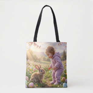 Schattig Paas Konijn en Kind Tote Bag
