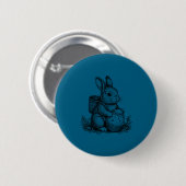 Schattig paas konijn met eiermand ronde button 5,7 cm (Voorkant /achterkant)