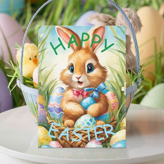 Schattig paashaas konijn in mand met eieren briefkaart