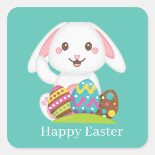 schattig paashaas tekst toevoegen Vierkante Sticke Sticker