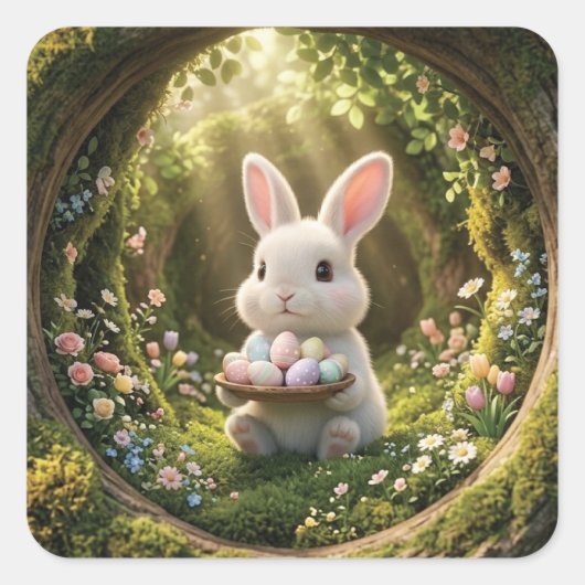 Schattig Paashaas Vierkante Sticker (Voorkant)