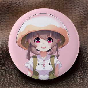 Schattig Paddestoel Meisje Anime Button - Fun Kawa