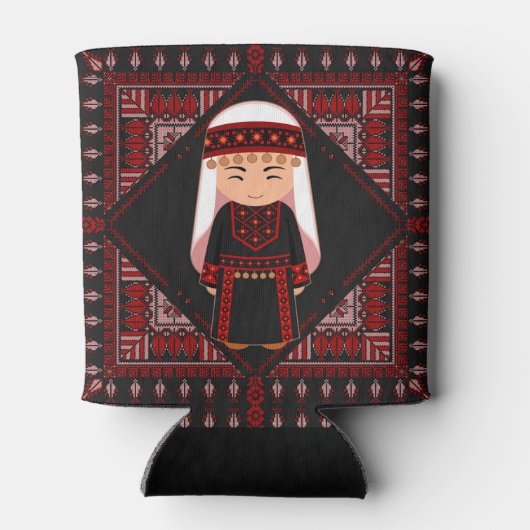 schattig Palestijns meisje Borduurwerk rode tatree Blikjeskoeler (Achterkant)