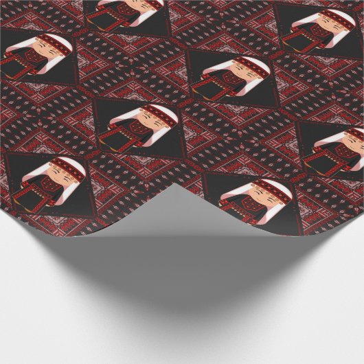 schattig Palestijns meisje Borduurwerk rode tatree Cadeaupapier (Hoek)